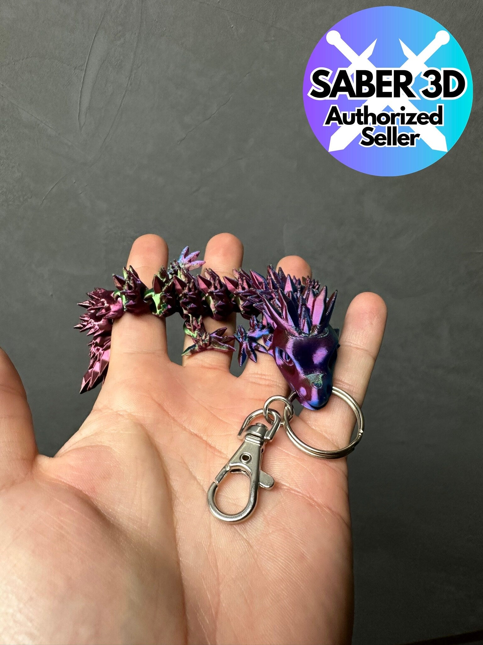 Kristall Drachen Glieder Schlüsselanhänger 3D Druck Crytal Dragon Key Chain